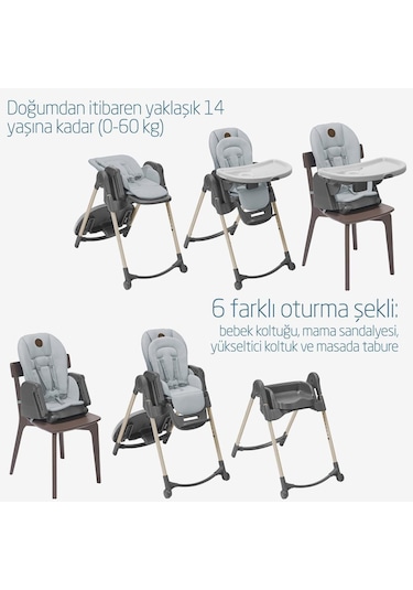Maxi-Cosi Minla 6'sı Bir Arada  Ahşap Görünümlü Mama Sandalyesi Beyond Grey Eco