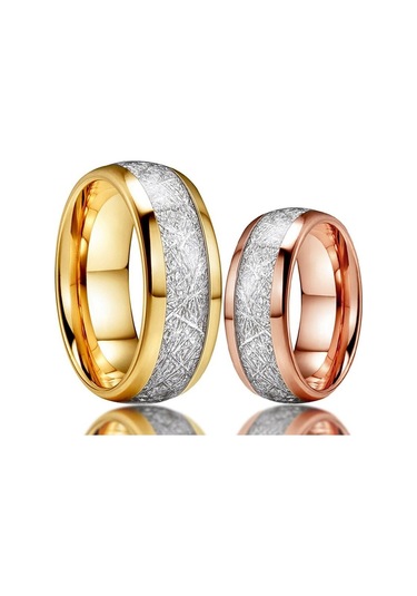 Rose Gold 8mm Genişlik Göktaşı Taş Desen Kakma Gümüş Renk Tungsten Çelik Yüzük Çift Düğün Band Nişan Takı Rose Gold