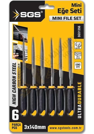 Sgs Saplı Mini Eğe Seti Ahşap Ve Metal 3 X 140 Mm. - 6 Farklı Parça