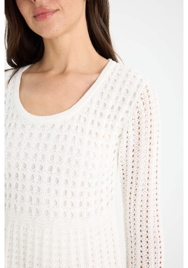 Defacto A Kesim Ajurlu Uzun Kollu Triko Elbise F4958ax25smer105 Ekru