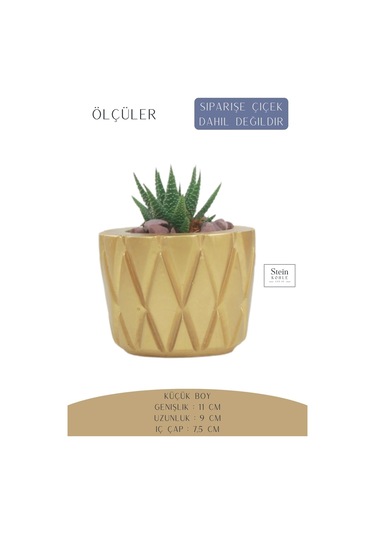 Çiçek Saksısı Dekoratif Kaktüs Saksı 1 Adet Baklava Model - Altın