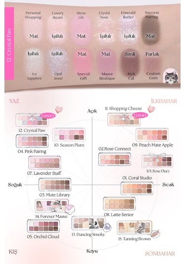Hafif Dokulu Yoğun Renklere Sahip Göz Farı Paleti Clio Pro Eye Palette Air 12 Crystal Paw 12