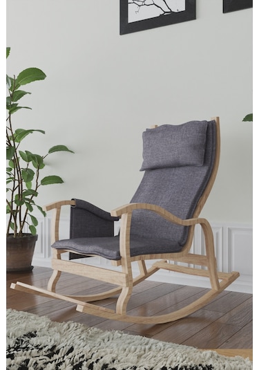 Mobildeco Sultan Doğal Ahşap Sallanan Sandalye Füme Ahşap