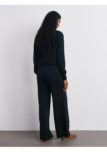 Dilvin 70163 Beli Lastikli Yünlü Triko Pantolon-siyah Siyah