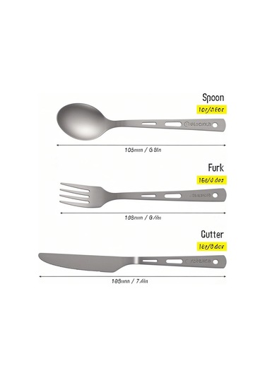 Ranyeek Titanium Yemek Ünitesi - Çatal, Kaşık, Bıçak Seti Outdoor Kamp İçin Taşınabilir Hafif Ve Dayanıklı Malzeme Gümüş