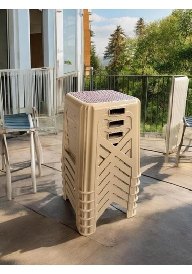 6 Adet Modern Orta Boy Plastik Mutfak, Banyo, Balkon Ve Bahçe Taburesi Krem