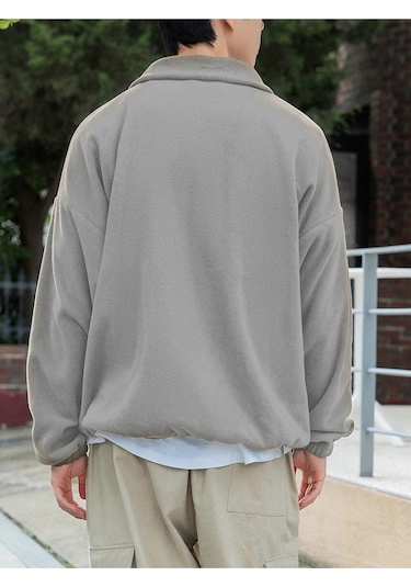 Genıus Store Erkek Polar Oversize Sweatshirt Polar Sweatshirt Gri