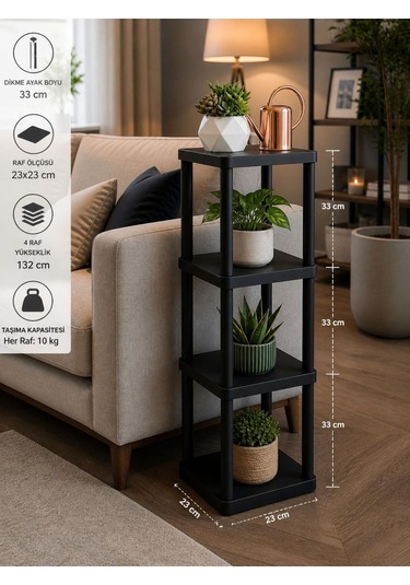 Sakura 4 Katlı Çiçeklik Saksılık Siyah