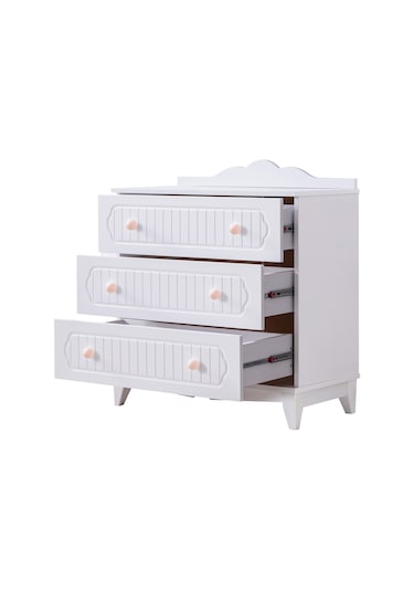 Poli Çocuk Odası Takımı, Poli Yavrulu Karyola, Flower 3 Kapaklı Dolap, Şifonyer - Pembe Renkli