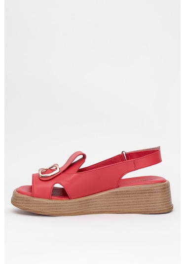 Mammamia D25ys-2780 Kadın Hakiki Deri Düz Sandalet Kırmızı Kırmızı