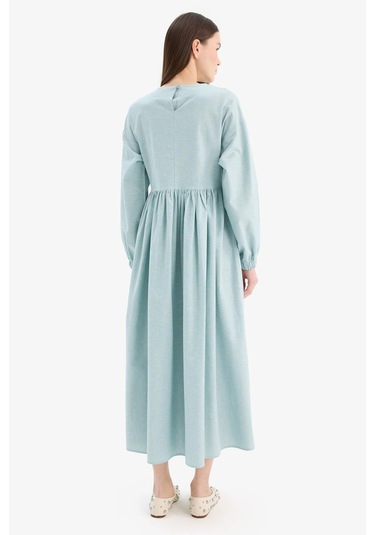 DeFacto Bisiklet Yaka Keten Karışımlı Uzun Kollu Maxi Elbise E4565AX25SPGN1113
