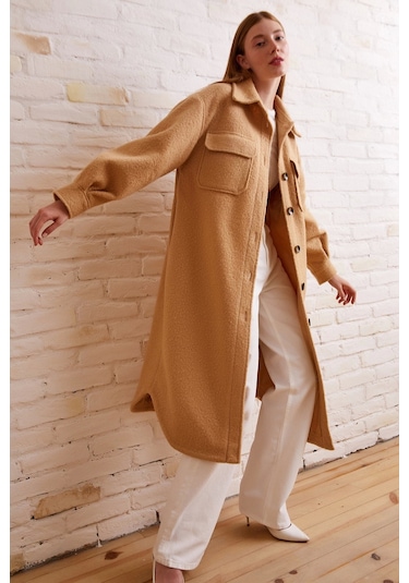 Never More Uzun Bürümcük Kaban Bej