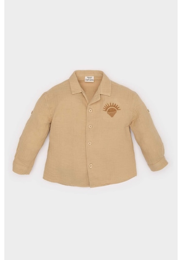 DeFacto Erkek Bebek Nakışlı Müslin Uzun Kollu Gömlek E2023A525SPYL166 Sarı