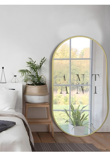 Model Alfa Dekoratif Ayna Duvar Aynası Konsol Aynası Mdf Elips Ayna 90 X 50 Gold