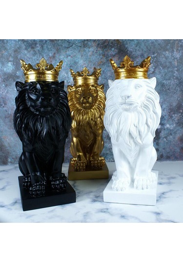 Suntek Aslan Heykeli Vahşi Hayvan Süs Reçine Ev Heykel Beyaz