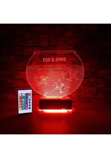 Akvaryum 3D Led Lamba Kişiye Özel Isimli Hediyelik Lamba 16 Renk