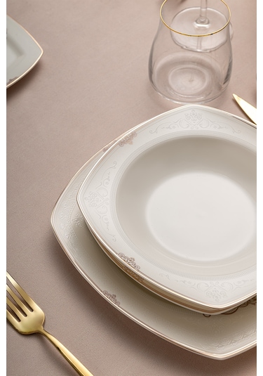 Emsan Bone Yeni Mimoza 60 Parça Yemek Takımı Platin Y.kare