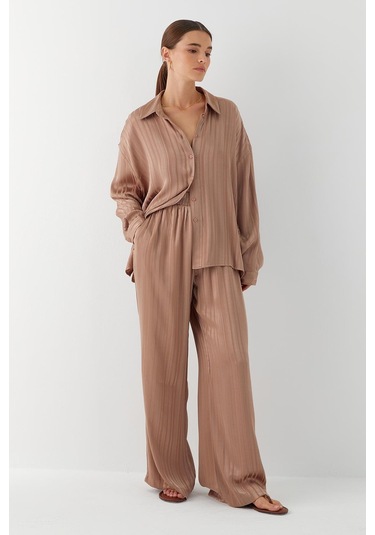 Dökümlü Oversize Takım Vizon Vizon