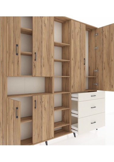 Arges Dolap 13 Raflı 3 Çekmeceli 6 Kapaklı 220x30x243 Çam-çam/aytaşı Atlas Çam/aytası