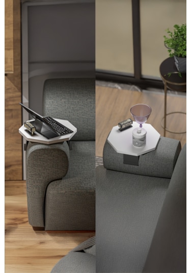 İkili Yan Sehpa Ayarlanabilir Tepsi Sekizgen Beyaz