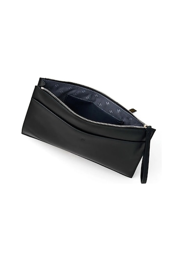 Beverly Hakiki Deri Siyah Kadın Cepli Fermuarlı Rfid Korumalı Portföy Çanta Siyah