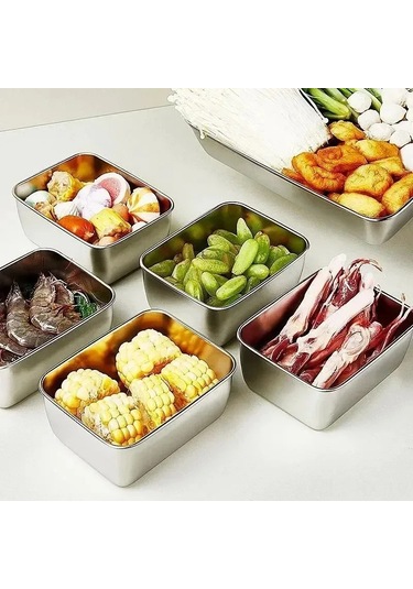 Kangvka 12 Adet 6 Litre Multifonksiyonlu Paslanmaz Çelik Buzdolabı Saklama Kutusu, Havuzlu Kapaklı, Yemek Tazeliğini Uzatır, Toplumlu Ev/mutfak/restoran Kullanıma Uygun Gümüş