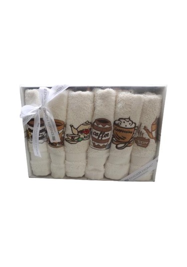 30X30 Coffee Temalı Nakışlı 6'Lı Kutulu Mutfak Havlu Seti