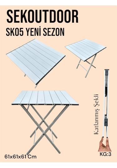 Sekoutdoor Sk05 Alüminyum Katlanır Kamp Masası Gümüş