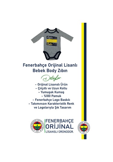 Fenerbahçe Lisanslı Kişiye Özel Kalpleri Fetheden Renkler Bebek Body Zıbın Hediyelik Ahşap Kutulu Gri