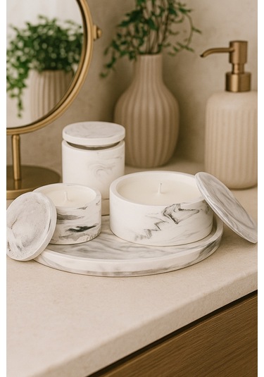 Dekoratif Set Mum Mermer Set
