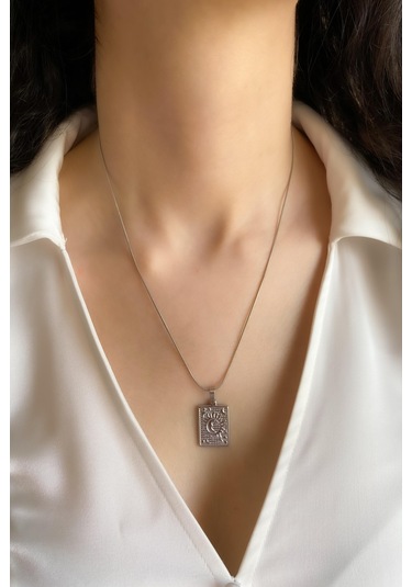 Kadın Çelik Kolye Ay-güneş Detay Kolye Gümüş