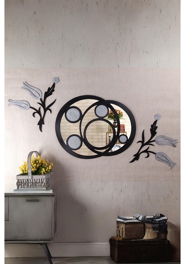 Dekoratif Ayna Ve Laleler Siyah