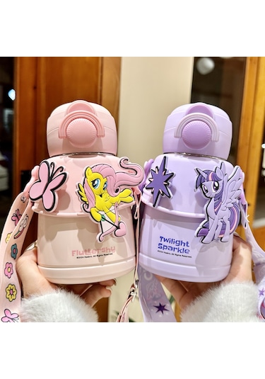 Cbtx My Little Pony Pipetli Paslanmaz Çelik Anaokulu Çocuk Matara Suluk 600 Ml Açık Pembe