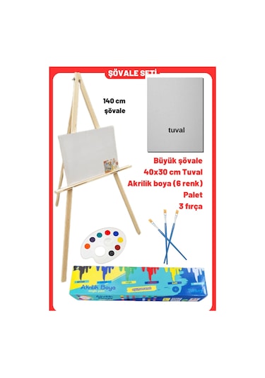 Resim Başlangıç Akrilik Boya Seti, Büyük Şövale Şövalye ,tuval Tual Seti Karne Hediyesi