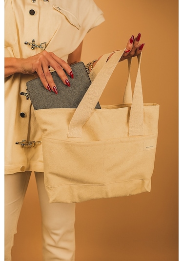 Yunusoğlu Home Kadın Krem El Omuz Ve Plaj Çantası Kanvas Çok Amaçlı Çanta Krem