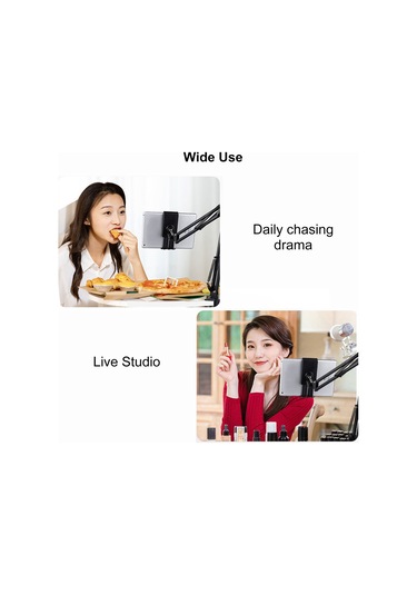 Qingmipy Siyah Çok Fonksiyonlu Klemli Kollu Telefon/tablet Tutucu - 4-12.9 İnç Uyumlu - Çalışma/izleme/canlı Yayın İçin Elden Kurtarır - Masa/ Yatak/ Dolap Uygun