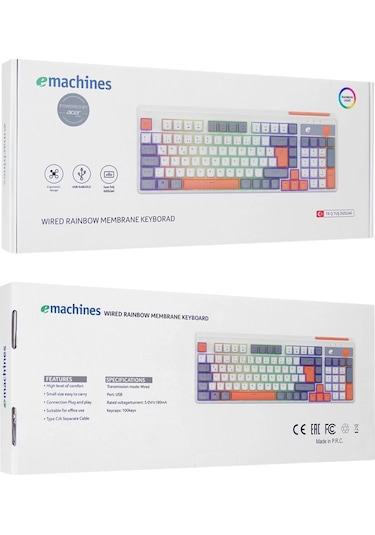 Acer Emachines, Eak860, Beyaz, Usb Kablolu, Rainbow Backlight, Membran Renkli Tuşlar, Türkçe Q, 100