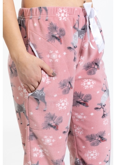 Kadın Polar Kışlık Eşofman Alt Waynap Polar Alt- Pembe