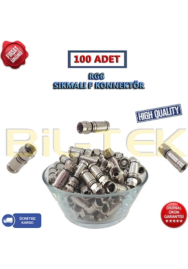 Rg6 Sıkmalı F Konnektör - 100 Adet