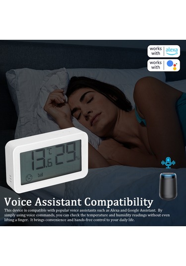 Maiyame Beyaz Wifi Akıllı Ev Sıcaklık Nem Ölçer - Alexa Ve Google Assistant Uyumlu, Akıllı Otomasyon, Pil İle Çalışır