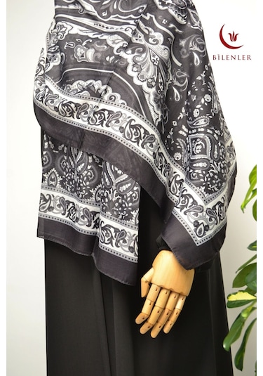 Etnik Desenli Pamuklu Şal 70x190 Cm Siyah