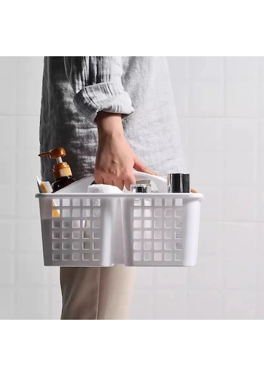 Youtek Büyük Boy Beyaz Plastik Banyo Sepeti - Kalın Pp Malzeme, Delikli Su Akışı, Taşınabilir Kollü, Çeşitli Mekanlarda Kullanılabilir Organize Alet Beyaz