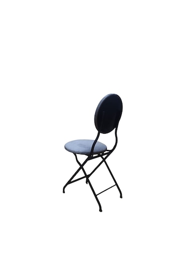 Katlanabilir Gri Kumaş Siyah Metal Sandalye