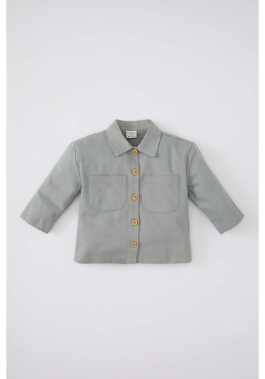 Defacto Kız Bebek Cepli Gabardin Uzun Kollu Gömlek B9654A524SPGN1102 Yeşil