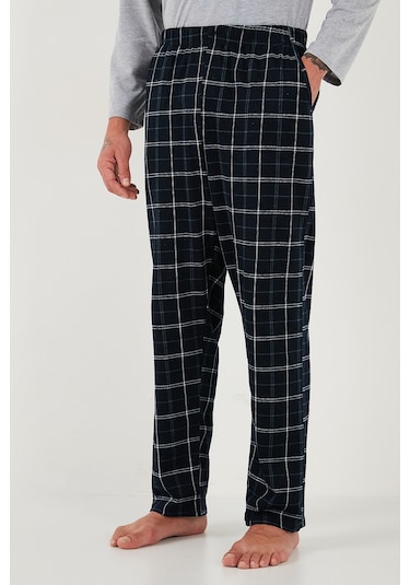 Buratti Ekoseli Regular Fit Yüksek Bel Cepli Bisiklet Yaka Erkek Pijama Takımı 6574002 Gri