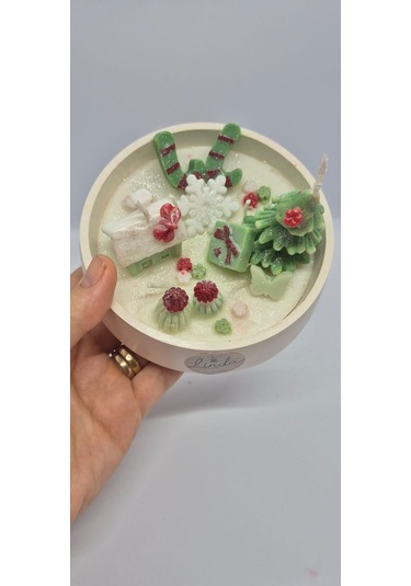 Yılbaşı Hediyelik Linda Kase Mum El Yapımı, Doğal Soya Mum Kırmızı - Yeşil - Beyaz