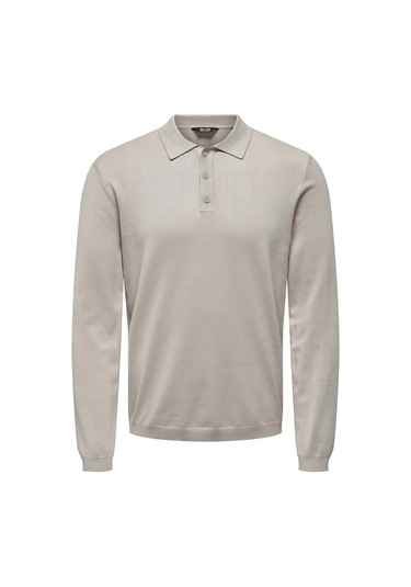Only & Sons Erkek Polo Yaka Uzun Kollu Bej Triko T-shirt - 22021184 Siyah