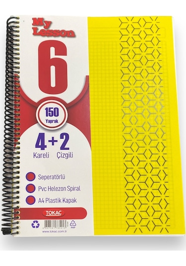 Tokaç U4 4+2 150 Ypr A4 Spr. Ayraçlı Defter 4 Kareli 2 Çizgili
