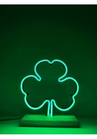 Yonca Figürlü Yeşil Neon Gece Lambası Çok Renkli