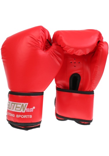 Suntek 1 Çift Pu Deri Boks Eldiveni Mma Muay Thai Kırmızı Kırmızı